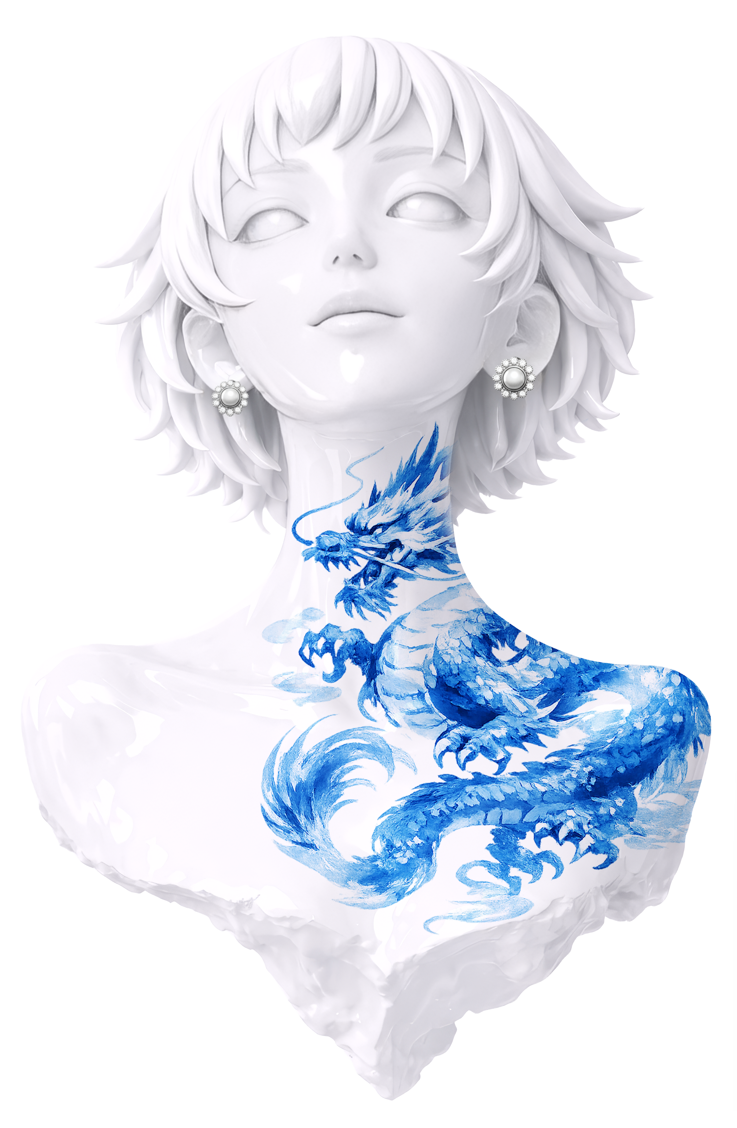 Porcelain sculpture with blue dragon painting